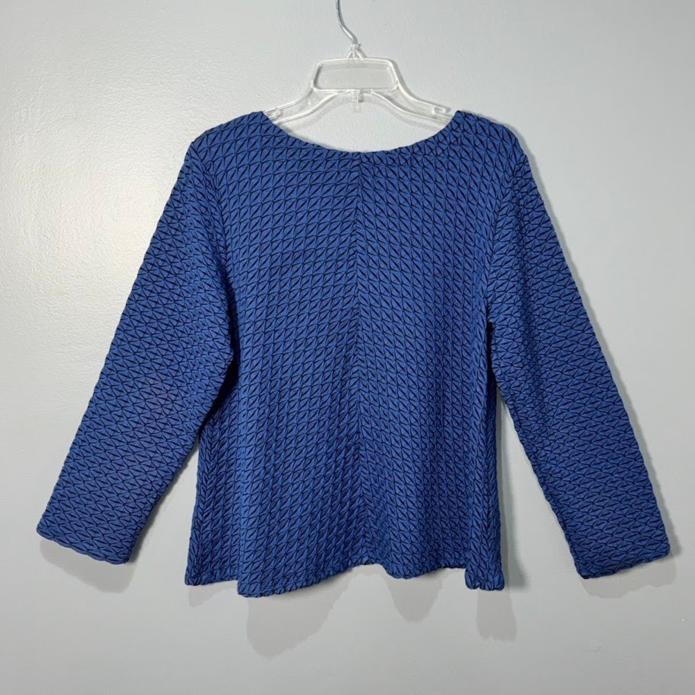 Habitat Top Women L Blue Rayon Blend V-Neck Smocked Textured Long Sleeve Chic - Picture 2 of 9